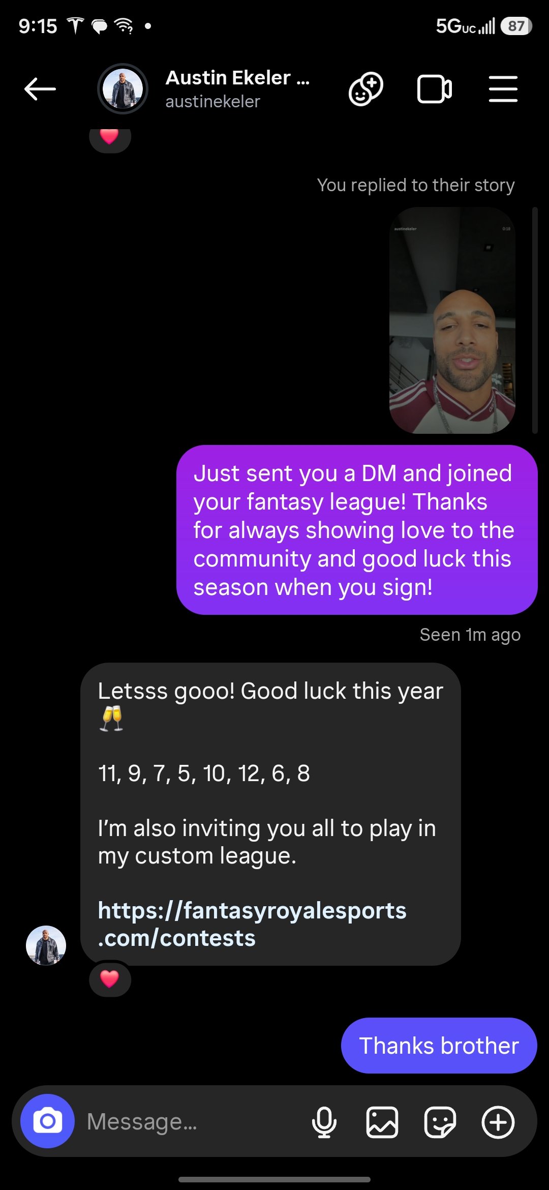 Austin Ekeler responds with the Domination Fantasy Football League 2026 draft order